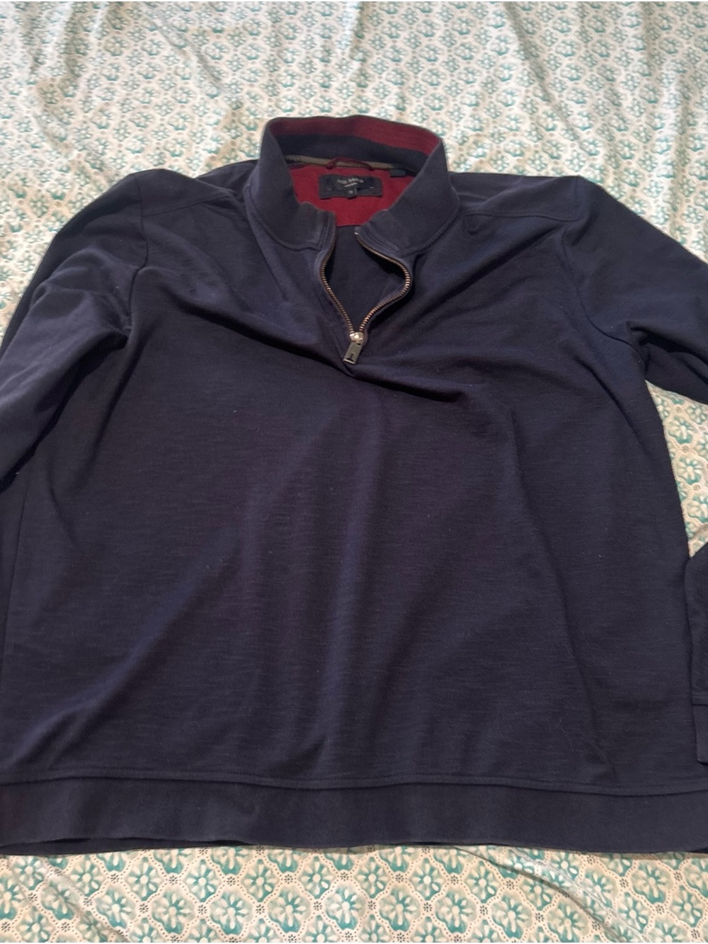 Ted Baker London Navy Half-Zip Sweatshirt with Red Collar
